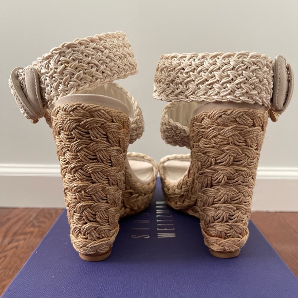 Stuart Weitzman - Alex - Ivory Crochet - Wedge Sandals - 5.5 - Picture 4 of 5